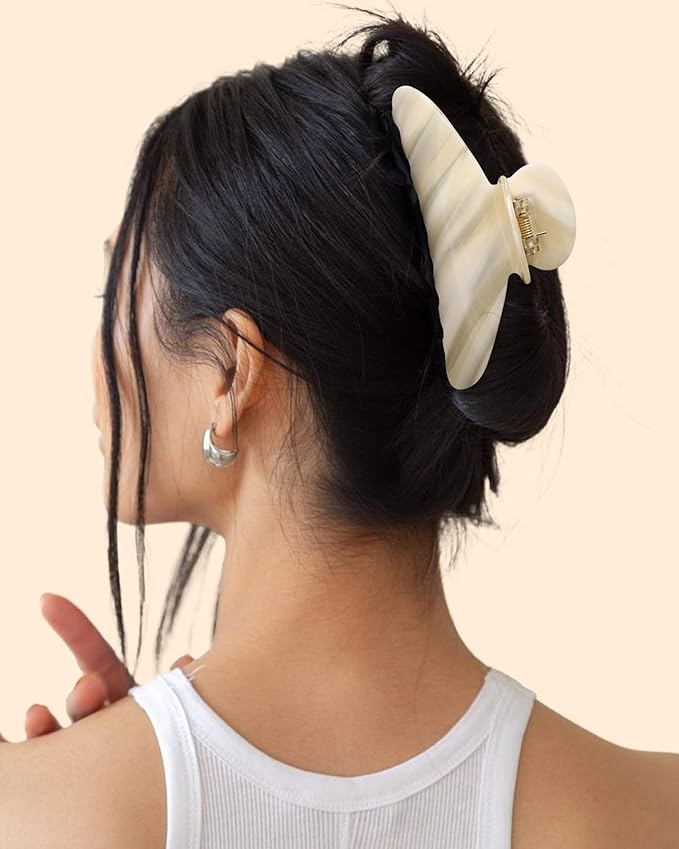 HAIMEIKANG Large Acetate 4 Inch Hair Claw Clip for Women - French Style Hair Claws for Thick Hair with Non-Slip Teeth, Hair Accessories for Updos, Buns & Ponytails