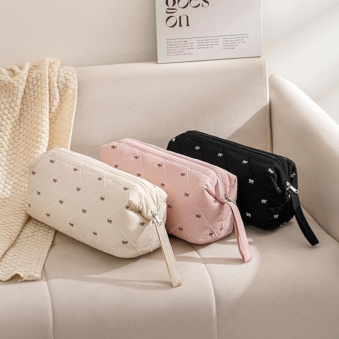 Large Quilted Hair Tools Travel Bag with Bow Pattern,Waterproof Hair Styling Accessories Storage Case for Shark FlexStyle, Dyson Airwrap Hair Dryer, Curling Iron, Revlon Hair Tools(Beige)