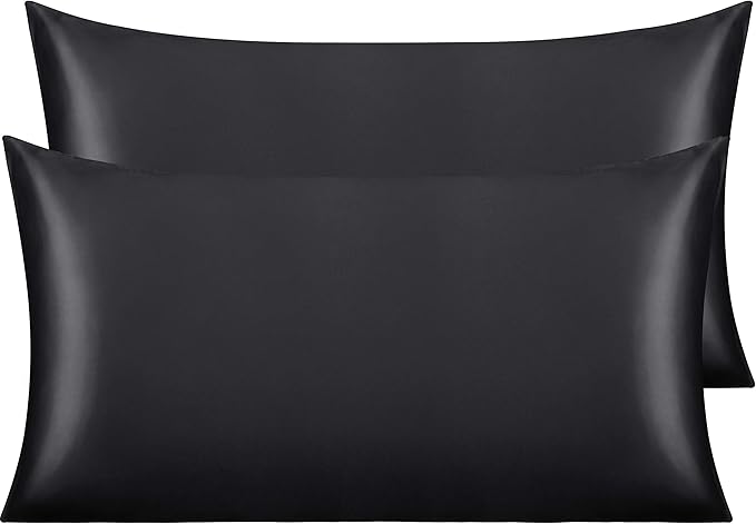 NTBAY 2 Pack Satin King Pillowcases for Hair and Skin, Luxurious and Silky Pillow Cases with Envelope Closure, 20x40 Inches, Black