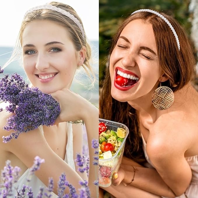 VELSCRUN Headbands for Women 7 Pcs Different Bright Purple Knotted Solid Pearl Head Bands Non Slip Hair Band for Womens Gilrs Thin Thick Short Hair Fashion Accessories