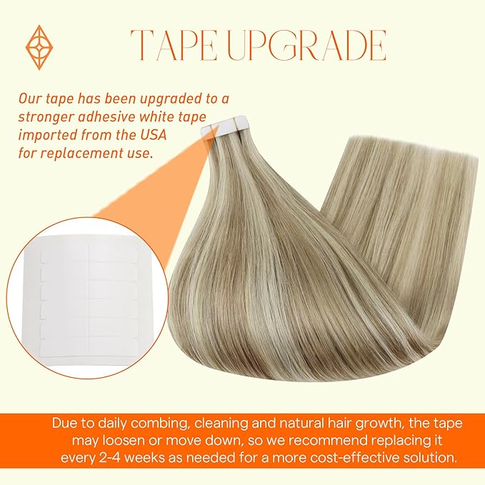 Full Shine Tape in Hair Extensions Color 16/22 Golden Blonde and Medium Blonde Seamless Tape in Hair Extensions Human Hair 22 Inch Highlighted Remy Hair Extensions Tape in 50Gram 20Pcs