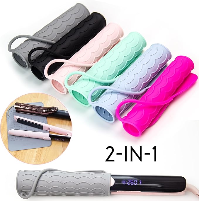ANGENIL Silicone Heat Mat for Hair Tools - Flat Iron and Curling Iron Mat Heat Resistant for Counter, Heat-Resistant Flat Iron Travel Essentials Case, Vanity Organizer, Grey, Normal Size 9" x 6.5"
