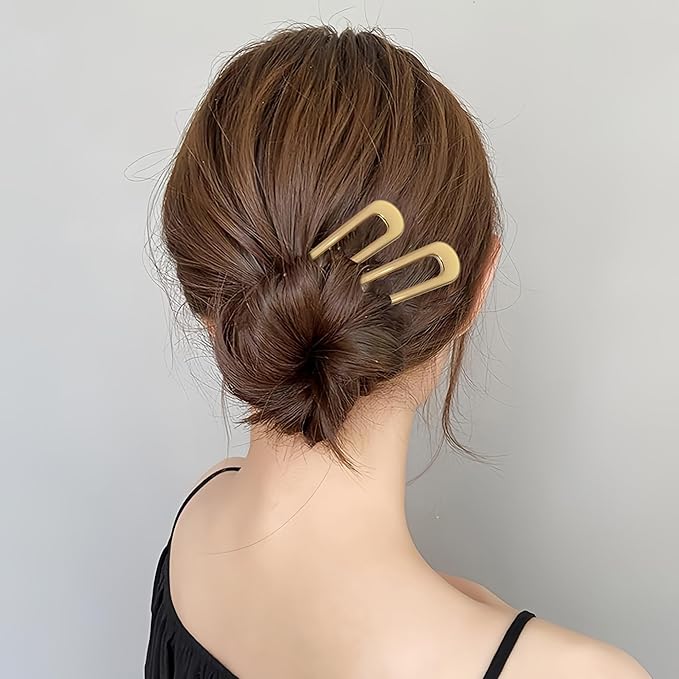 6Pcs Metal French Hair Pins for Women U Shape Sticks 3.9 Inch Vintage Fork for Hairstyle Accessories(Gold)