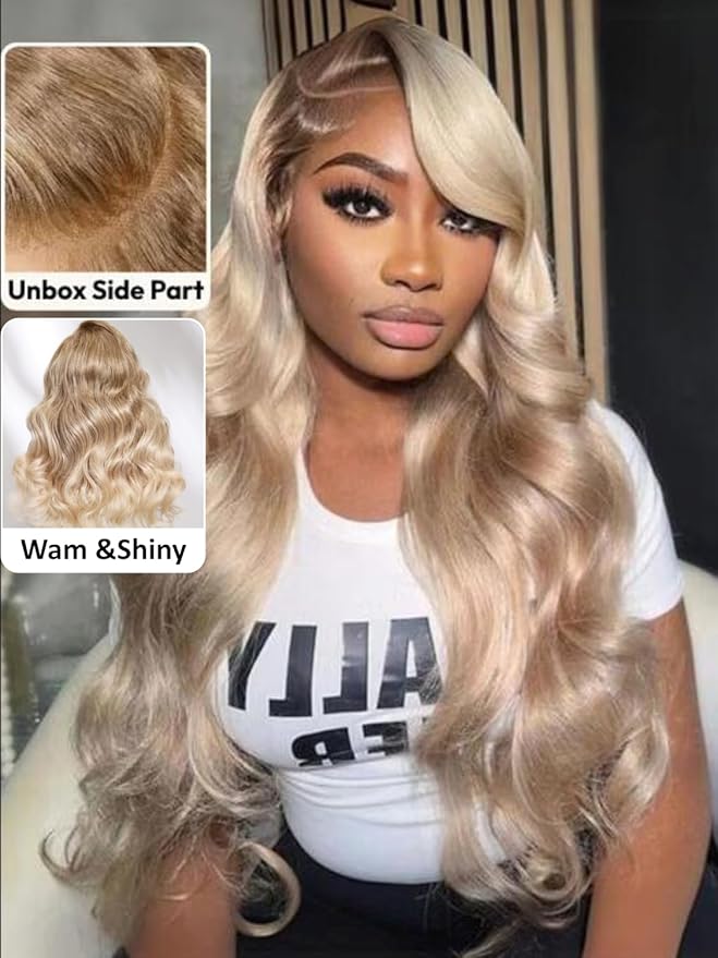 KLAIYI Ombre Ash Blonde Loose Body Wave Pre Everything Glueless 13x4 Lace Front Wigs Human Hair Balayage Precut Pre Plucked Bleached Bye Bye Knots 30S Ready to Wear and Go Wig Beginner Friendly 18Inch