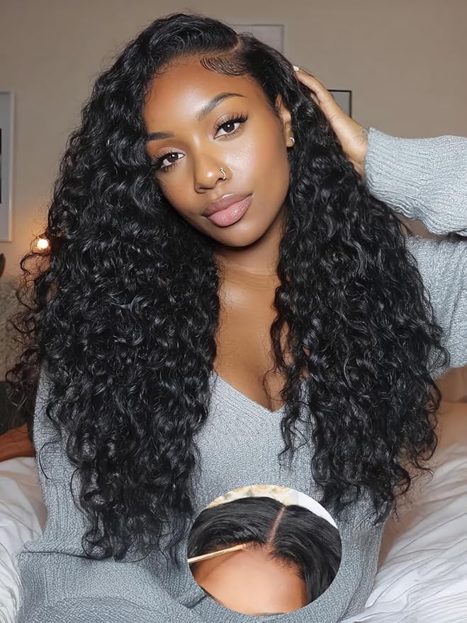 Julia Hair Loose Curly Wave Glueless Wigs Human Hair 7x5 HD Lace Closure Bye Bye Knots Mixed Curls Wig with Invisi Drawstring Pre Plucked Pre Bleached Put on and Go Beginner Friendly 18 Inch