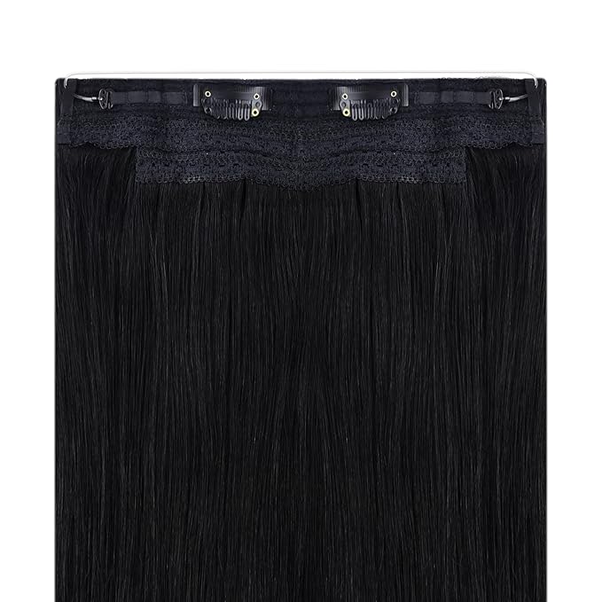 YoungSee 135G Wire Hair Extensions Jet Black Hair Wire Long Black Fish Line Hair Extensions Human Hair Easy to Wear 24inch