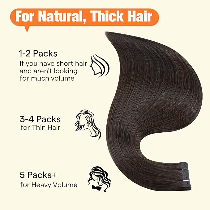 Full Shine Tape in Hair Extensions Human Hair Color 2 Dark Brown 30G Tape Extensions Remy Hair 20Pcs 12Inch Invisible Tape in Extensions No Clips for Daily Wear Seamless Glueless Straight Party