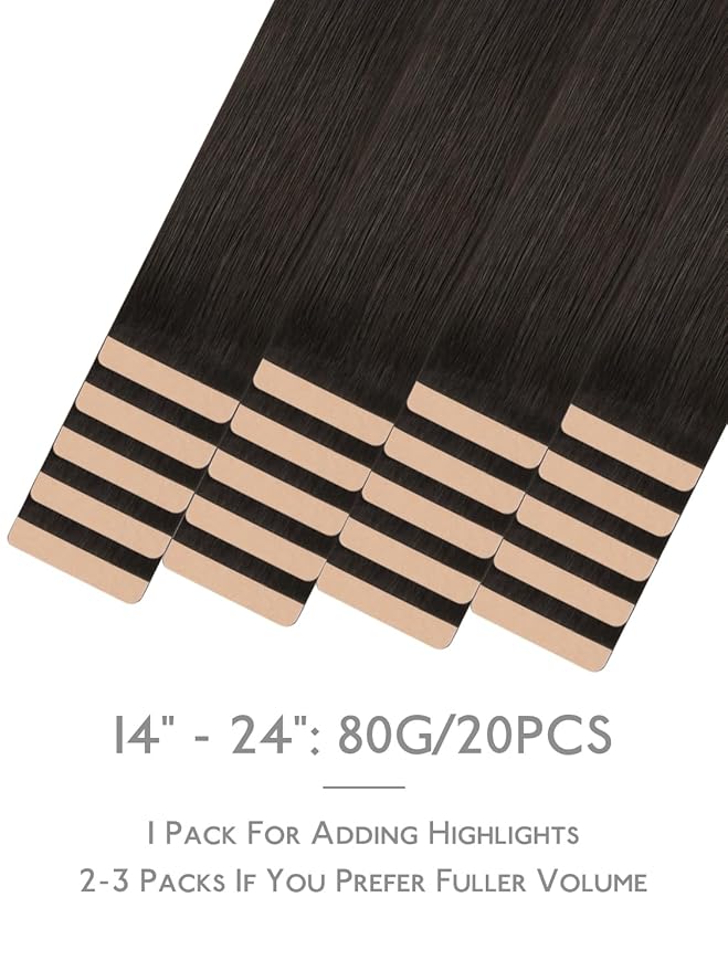 WENNALIFE Fuller Tape in Hair Extensions Human Hair, 18 inch 20pcs 80g Dark Brown Remy Hair Straight Tape in Extensions Thicker Skin Weft Tape Ins Extensiones De Cabello Humano