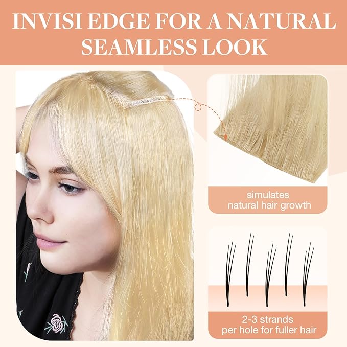 GOO GOO Invisi Edge Tape in Hair Extensions Human Hair, 18AT60A Pearl Ash Blonde Highlights, 10pcs 24inch 30g, Virgin Remy Hair, Seamless Injected Tape, Natural Look