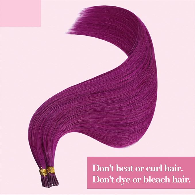 YoungSee Itip Human Hair Extensions Purple Human Hair I Tip Extension 22 Inch Itips Hair Extension Real Human Hair Purple I-Tips Pre Bonded Long Hair Cold Fusion 25s 25g