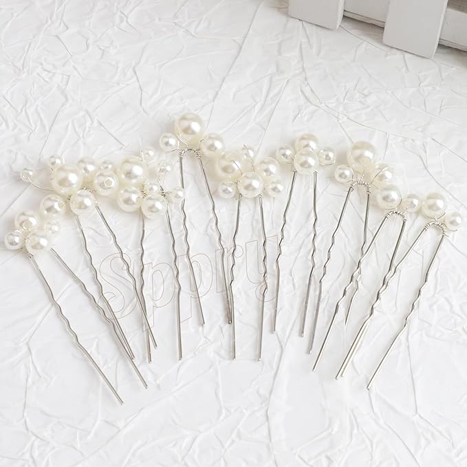 U Shaped Pearl Wedding Hair Pins for Bridal Women, Set of 9 (Silver)