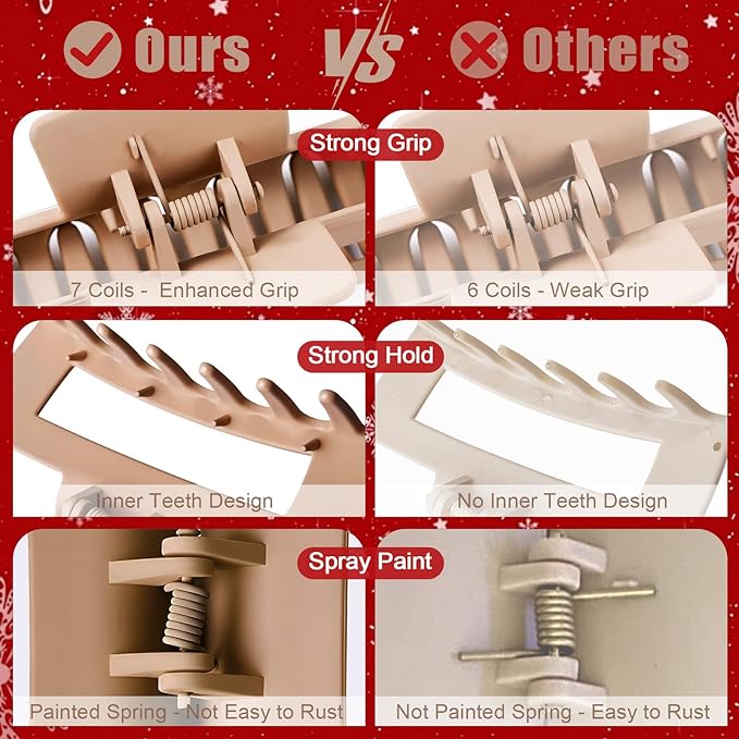 TOCESS 4.33 Inch Big Claw Clips 8 Pack, Matte Finish Large Neutral Color Hair Claw for Thick, Curly, Long, Wavy Hair, Non-slip Square Bulk Hair Clips for Women & Girls
