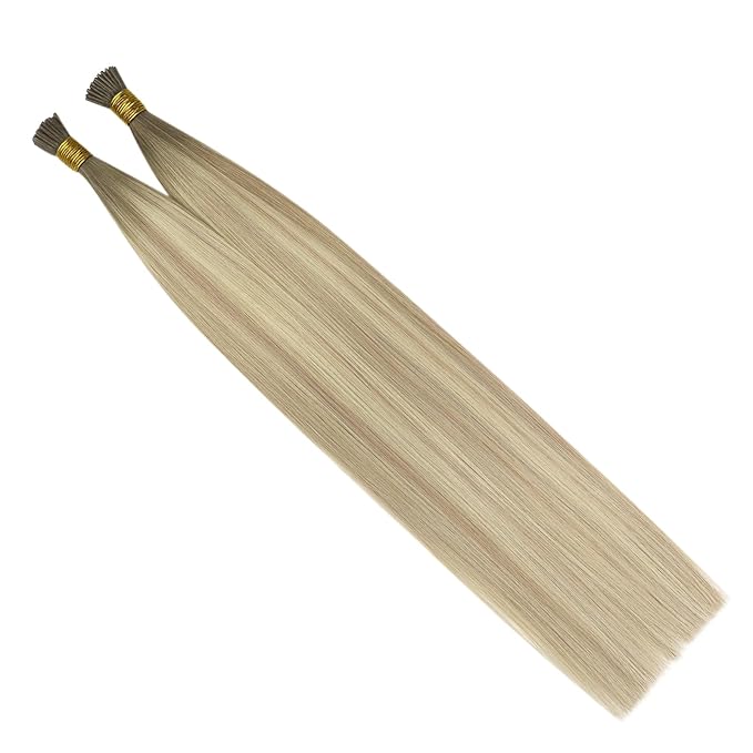 YoungSee Itip Human Hair Extensions Ombre I Tips Hair Extensions Human Hair Balayage Blonde with Platinum Blonde I Tip Extension 22In 50g 50s Invisible Hair Extension for Wedding