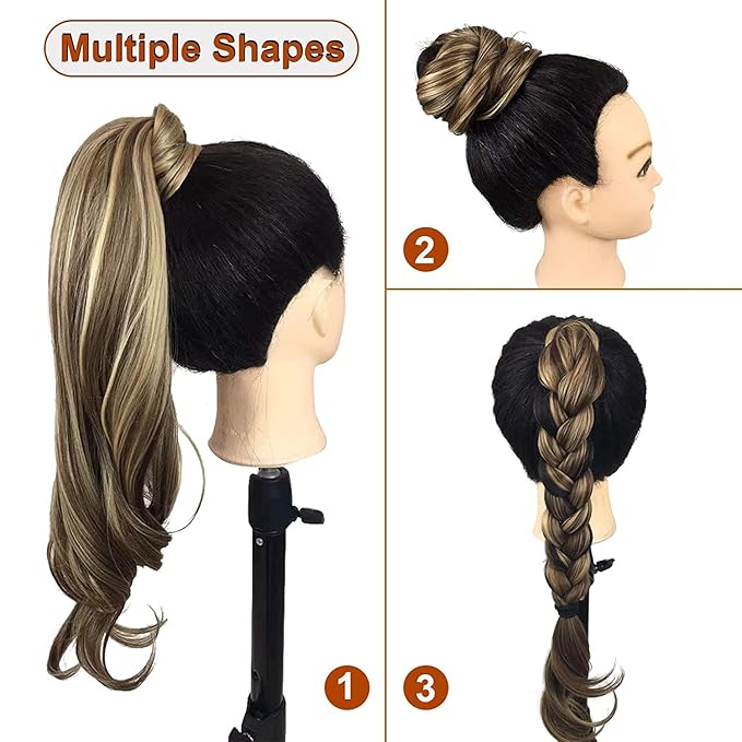 Chicmoi Brown Ponytail Extainson 32 Inch Flexible Wrap Around Ponytail Hair Extension 8# Long Wavy Pony Tails hair Extension Chocolate Brown Synthetic Hairpieces For Women and Girls