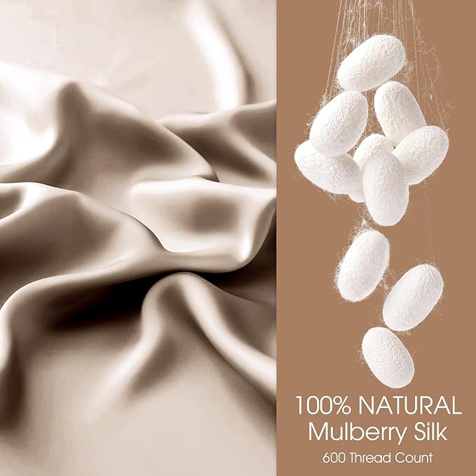 100% Silk Pillow Cases 2 Pack King Size Mulberry Silk Pillowcase for Hair and Skin Set of 2 Highest Grade 6A Silk Soft Breathable Cooling with Hidden Zipper, Taupe