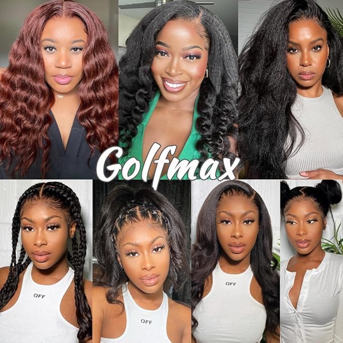 GOLFMAX 22 Inch Yaki Straight Lace Front Wigs Human Hair Wigs 13x4 Transparent Lace Front Human Hair Wig Pre Plucked Kinky Straight Human Hair Lace Frontal Wigs