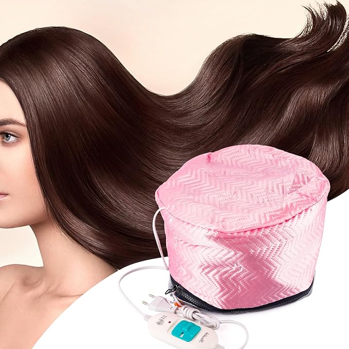 Electric Hair Steamer Cap with Temperature Control, Removable Thermal Hair Care Hat for Home Spa (Pink Type)