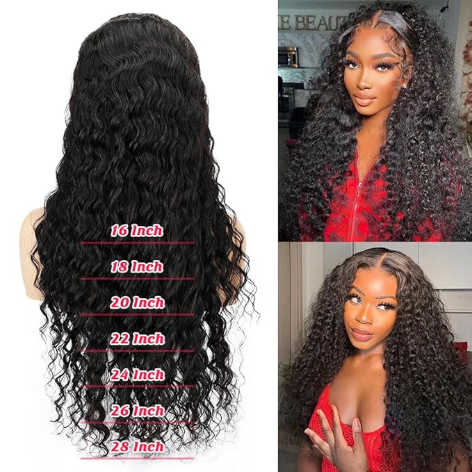 SOSATISFY Deep Wave Lace Front Wigs Human Hair 4x4 HD Transparent Lace Closure Wigs Glueless 180% Density Human Wigs for Black Women Pre Plucked with Baby Hair (24 inch)