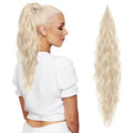 Flufymooz Ponytail Extension, Flexible Wrap Around Ponytail Extension Long Wavy Curly Ponytail Hair Extensions Natural pony tail Synthetic Hairpiece for Women 26 Inch (Cool Blonde)
