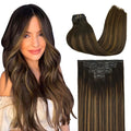 GOO GOO Clip in Hair Extensions Real Human Hair, Remy Human Hair Extensions Clip ins for Women, Natural Human Hair, 22inch 160g 7Pcs, #2/6/2 Balayage Dark Brown to Chestnut Brown