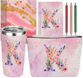 Personalized Gifts Monogrammed Birthday Gifts for Women, Soul Sister Bachelorette Party Wedding Christmas Initial 20 oz Tumbler, Makeup Bag Cup Pens Journal Notebook 6 Set, (Aesthetic Pink Flower K)