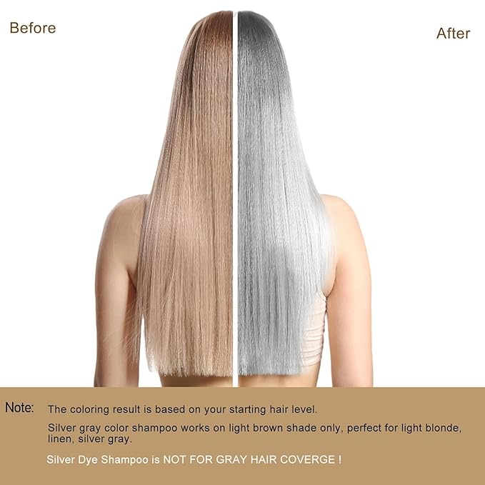 Silver Gray Hair Dye Shampoo 3 in 1, Silver Gray Hair Color Shampoo for Women and Men, Long Lasting Champu Para Canas, Champu Para Pintar el Cabello, Grey Hair Dye Works in Minutes