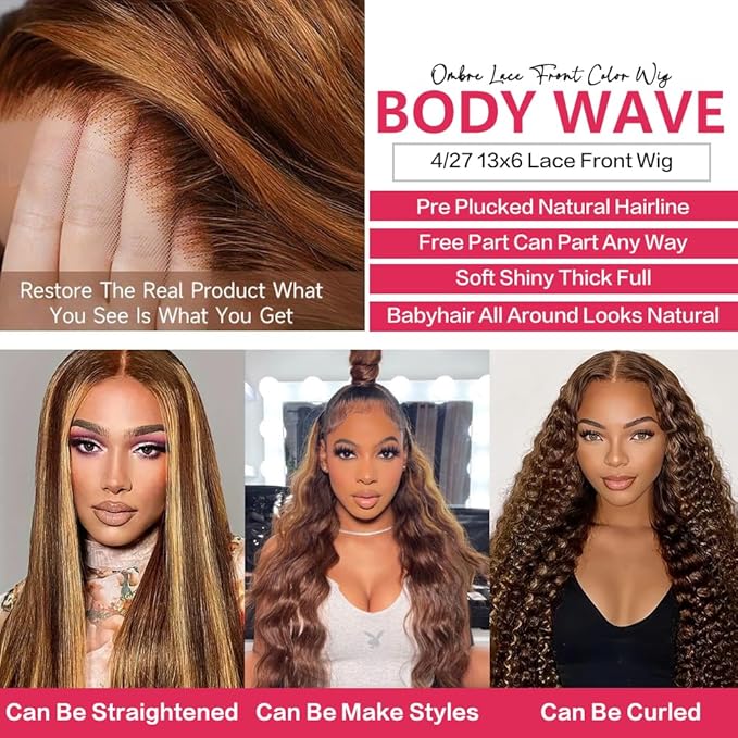 Highlight Body Wave Lace Front Wigs Human Hair 180 Density Honey Blonde 13x6 HD Lace Frontal Wigs Pre Plucked with Baby Hair Ombre Glueless Wigs Human Hair for Women 26Inch
