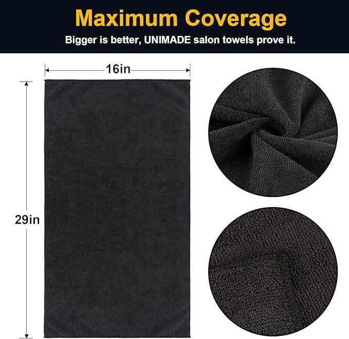Salon Towels 48 Pack, Microfiber Barber Towel Bulk,(16x29 inches) Fast Drying Hair Towels Super Soft Black Hnad Towels for Gym, Salon, Bath, Spa Use and Home Hair Care(Not Bleach Proof)