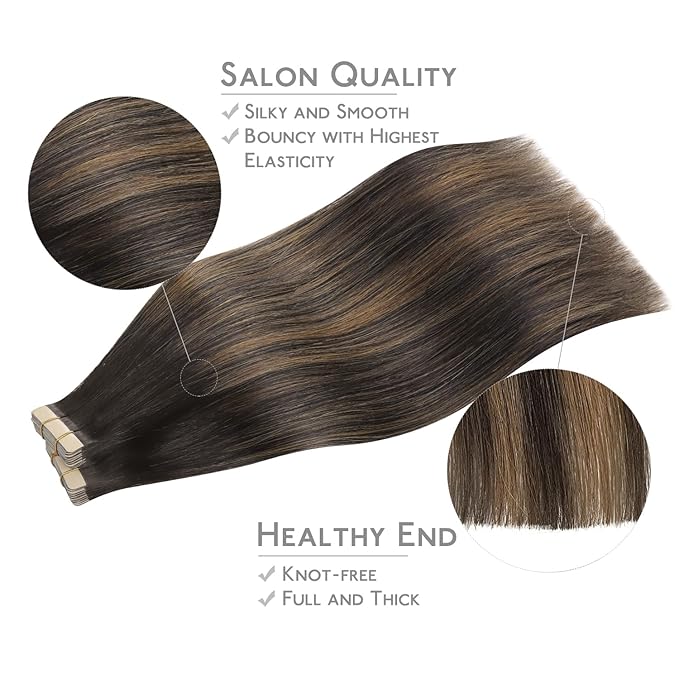 WENNALIFE Tape in Hair Extensions Human Hair, 40pcs 100g 18 inch Balayage Dark Brown Mixed Chestnut Brown Hair Extensions Real Human Hair Straight Tape in Extensions Invisible Human Hair Extensions
