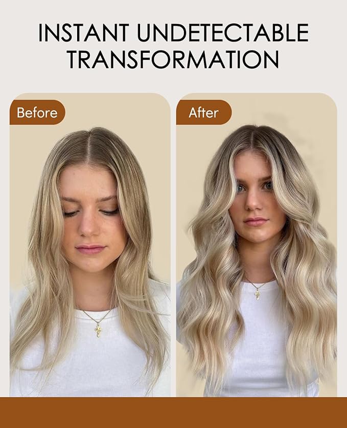 VINBAO Invisi Edge Tape in Hair Extensions Human Hair, Balayage Ash Brown Fading to Blonde and Ash Blonde Injected Tape in Extensions Seamless 40g 20pcs 14inch #8/60/18