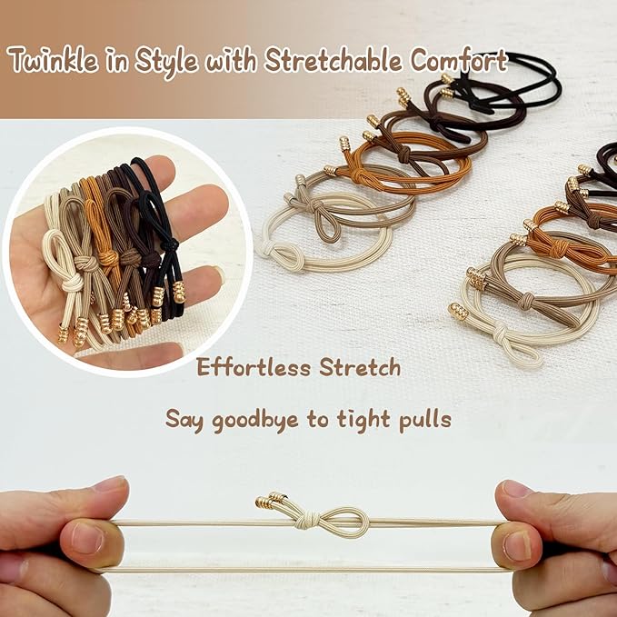 12 Packs Knotted Hair Ties – Hair Elastic Ponytail Holders for Women – No Damage Hair Bands for Thick Hair in Earthy Colors
