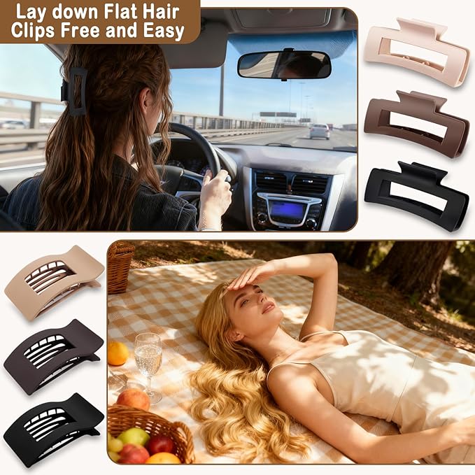 6 PCS Flat Hair Clips for Women Girls，French Flat Claw Clips & Cloud Claw Clips，Large Non-Slip Strong Hold Styling Barrettes Accessories for Thick & Thin Hair，Perfect for Everyday Use-Leopard4