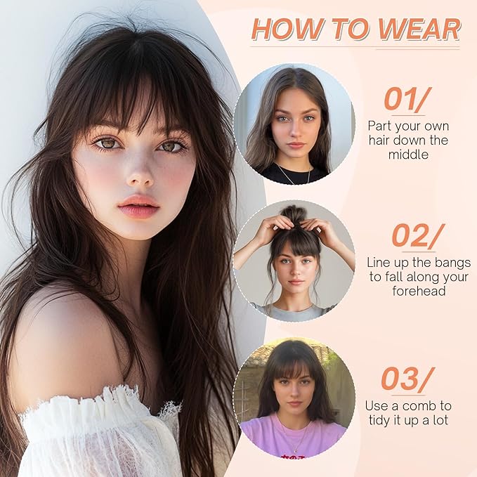 Benehair Clip on Bangs for Women Human Hair, Fake Bangs Clip Human hair, Middle Part Bangs Clip in Hair Extensions Hair Pieces with Temples for Daily Wear (Black)