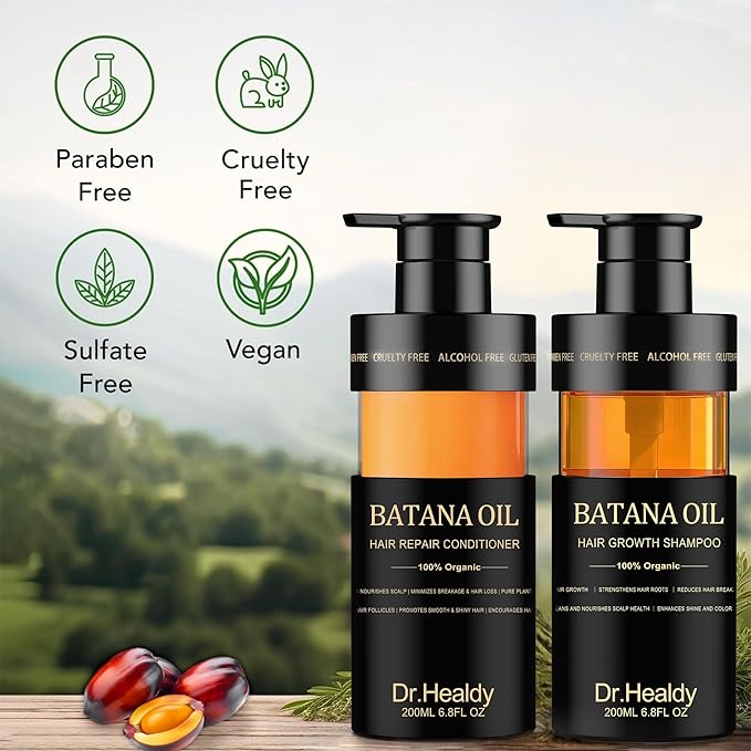 Batana Oil Shampoo and Conditioner Set - for Hair Growth,Thickening & Hydration,Sulfate Free - Fights Hair Loss & Clarifies Scalp -Root Activator Shampoo for Men (6.8 Fl Oz×2)