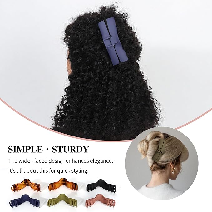 Hold Everything Hair Claw Clips for Thick & Thin Hair Strong Hold Big Banana Side Clip Hair Claw Barrettes for Women and Girl's Straight Wavy Curly (6-Color)