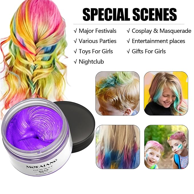 Temporary Hair Color Chalk, Hair Wax Color For Gifts, Birthday,Party, Cosplay DIY, Halloween, Christmas (4, Red Orange Blue Green)