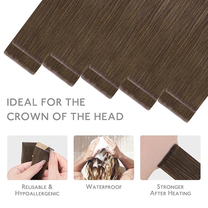 WENNALIFE Invisi Edge Tape in Hair Extensions Human Hair, 18 Inch 25g 10pcs Cool Ash Brown Invisible Luxury Remy Hair Extensions Natural Seamless Injected Tape Straight Extensiones De Cabello Humano