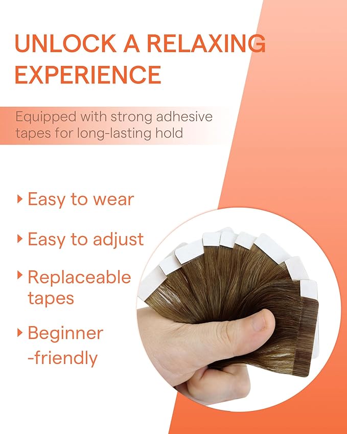 Sunny Hair Tape in Hair Extensions Real Human Hair Invisible Remy Hair Extensions Tape ins for Women Medium Brown Ombre PLatinum Blonde Balayage 18 inch 25G