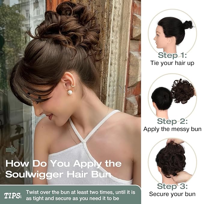 Messy Bun Hair Piece Wavy Curly Scrunchies Fluffy Donut Thick Updo Elegant Chignon Hairpieces for Women Girls, Platinum Blonde 1.4oz