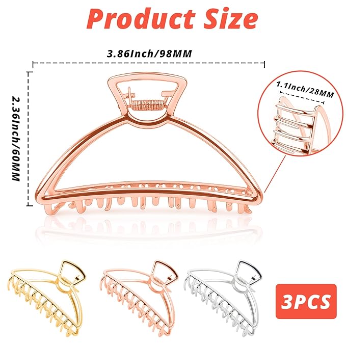 VinBee 3 PACK Large Metal Hair Claw Clips Hair Catch Barrette Jaw Clamp for Women Half Bun Hairpins for Thick Hair (4.13 inch)