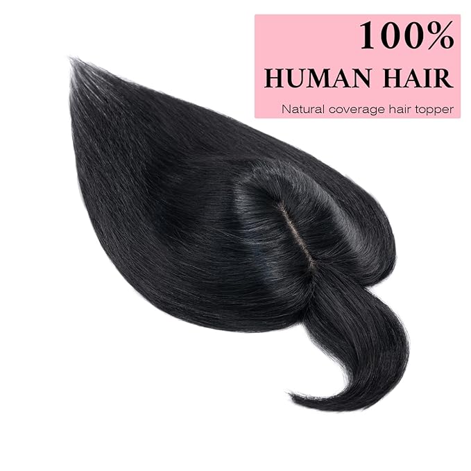 SEGO 100% Real Human Hair Toppers, with Air Bangs, Silk Base 150% Density, Clip in Topper, 2.7肺5.1・ HairPieces for Women, with Thinning/Hair Loss Cover Gray