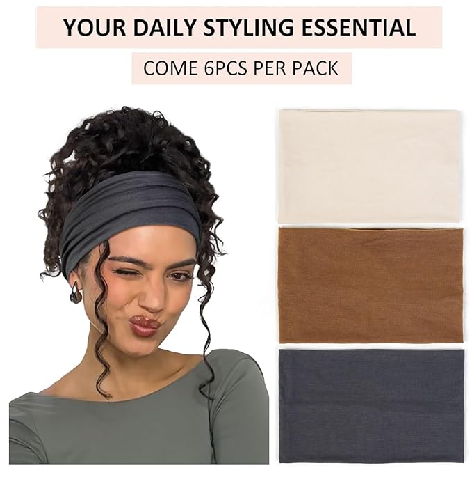 Wide Headbands for Women Non Slip Thick Large Head Bands for Women's Hair, Cloth Fabric Stretchy Hair Bands for Yoga Workout