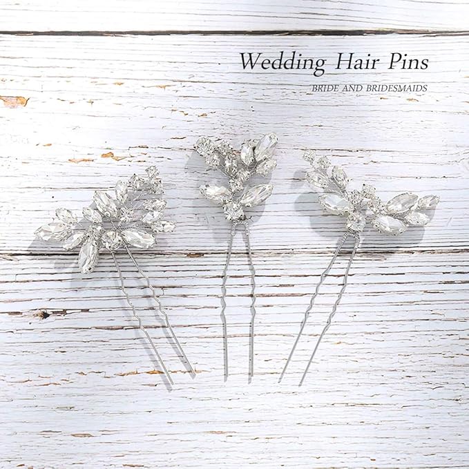 JAKAWIN Rhinestone Wedding Hair Pins Silver Bridal Crystal Hair Jewelry Accessories for Women HP130 (Silver)