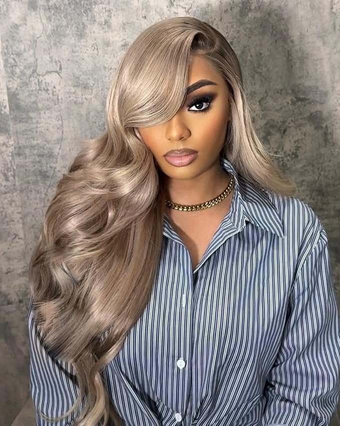 Alididi Ash Blonde Wig Human Hair 180% Density Milk Tea Ash Blonde Wig 13x6 Body Wave Hd Thin Lace Front Wigs Human Hair Full And Thicker Pre Plucked Pre Cut Natural Hairline With Baby Hair 26 inch