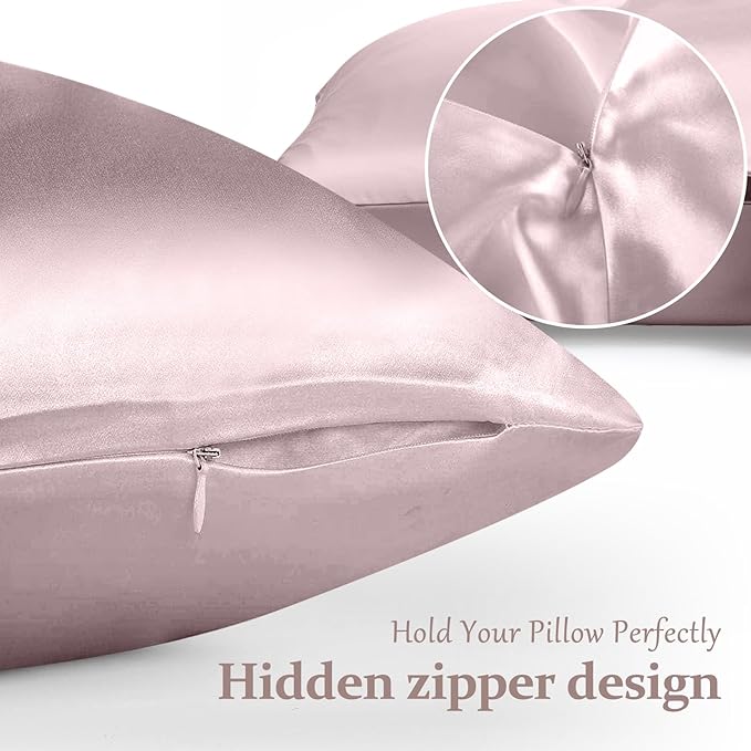 2 Pack 100% Pure Silk Pillowcase for Hair and Skin, Both Sides Mulberry Silk Pillowcases with Hidden Zipper, Cooling Pillowcase 19 Momme, 600 Thread Silk Pillow Cases Queen Size, Apricot