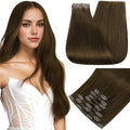 Full Shine Human Hair Clip in Extensions Brown Seamless Hair Extensions Clip in Medium Brown with PU Weft Real Human Hair Clip ins for Women 16 Inch 120 G 8 PCS