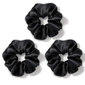 Zenssia Silk Scrunchies for Hair, Mulberry Silk Hair Ties for Women and Girls, No Damage Elastic Ponytail Holders（Black, 3 Pack）