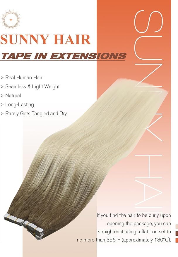 Sunny Hair Tape in Hair Extensions Real Human Hair Invisible Remy Hair Extensions Tape ins for Women Light Brown Root to Platinum Blonde Balayage 22 inch 20Pcs 50G
