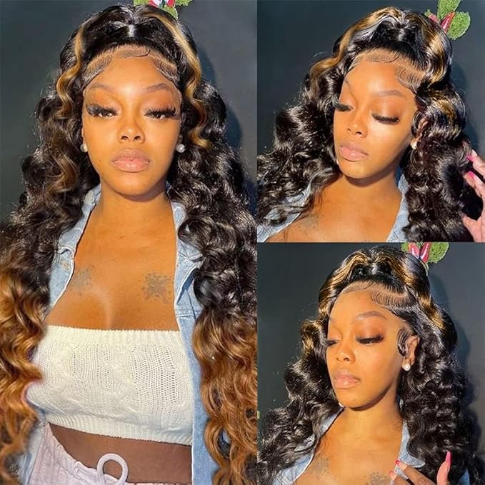220 density Ombre 360 Lace Front Wigs Human Hair For Women Highlight Honey Lace Wig Glueless Wig With Baby Hairs Body Wave Lace Front Wigs Human Hair
