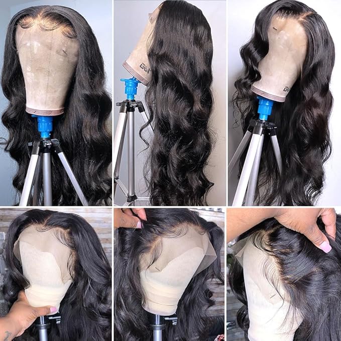 13X6 Body Wave Lace Front Wigs Human Hair 180% Density 24 Inch HD Lace Front Wigs Human Hair Pre Plucked Glueless Wigs Human Hair for Black Women Frontal Wigs with Baby Hair Natural Color